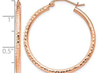 14k Rose Gold Diamond-cut Polished Hoop Earrings