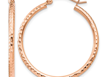 14k Rose Gold Diamond-cut Polished Hoop Earrings