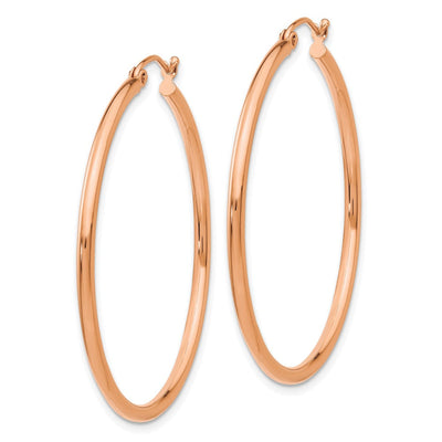 14K Rose Gold Polished Lightweight Tube Hoop Earrings, 40 x 2mm