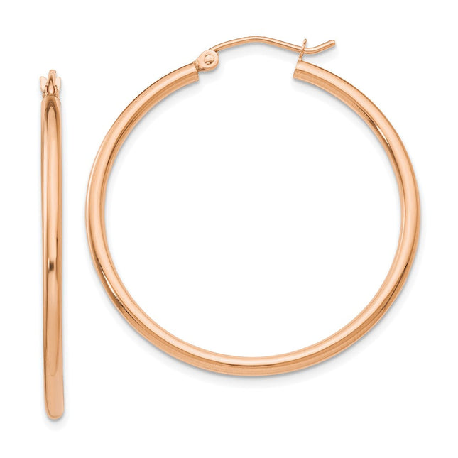 14k Rose Gold Polished Lightweight Tube Hoop Earrings, 35 x 2mm