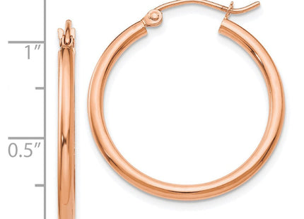 14k Rose Gold Polished Lightweight Tube Hoop Earrings (Style TE529)