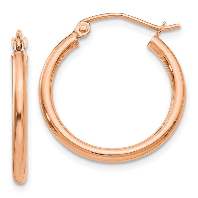 14k Rose Gold Polished Lightweight Tube Hoop Earrings, 20 x 2mm