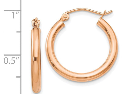 14k Rose Gold Polished Lightweight Tube Hoop Earrings (Style TE531)