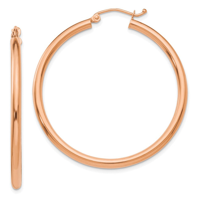 14k Rose Gold Polished Lightweight Tube Hoop Earrings, 40 x 2.5mm