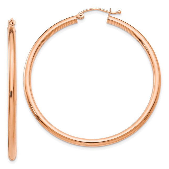 14k Rose Gold Polished Lightweight Tube Hoop Earrings, 45 x 2.5mm