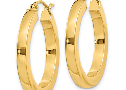 14k Polished Square Hoop Earrings, 25 x 3mm
