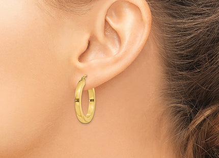 14k Polished Square Hoop Earrings, 25 x 3mm