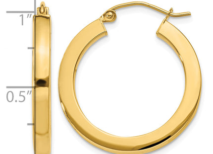 14k Polished Square Hoop Earrings, 25 x 3mm