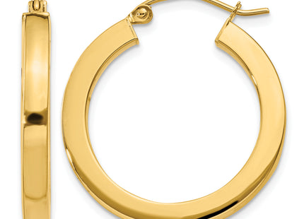 14k Polished Square Hoop Earrings, 25 x 3mm