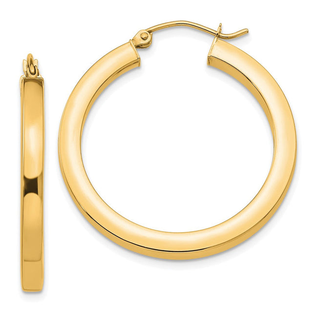 14k Polished Square Hoop Earrings, 50 x 3mm