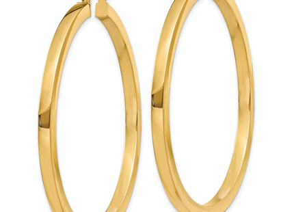 14k Polished Square Hoop Earrings, 50 x 3mm