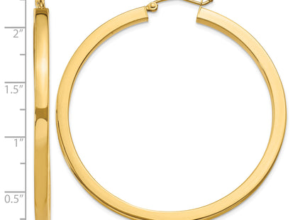 14k Polished Square Hoop Earrings, 50 x 3mm