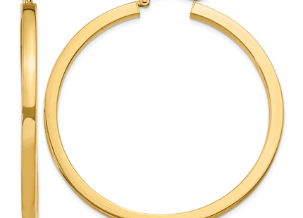14k Polished Square Hoop Earrings, 50 x 3mm
