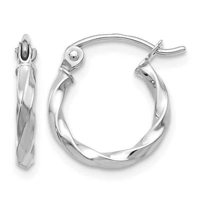 14k WG Twist Polished Hoop Earring, 10 x 2mm
