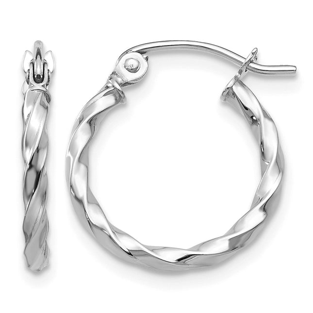 14k WG Twist Polished Hoop Earring, 12 x 2mm