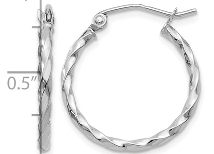 14k WG Twist Polished Hoop Earring, 15 x 2mm