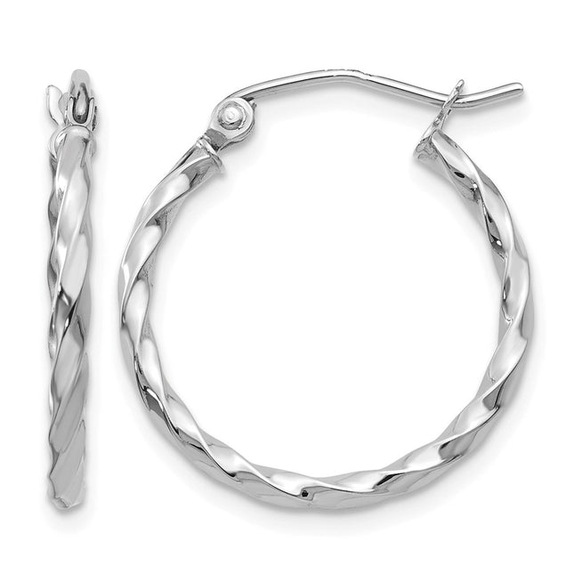 14k WG Twist Polished Hoop Earring, 15 x 2mm