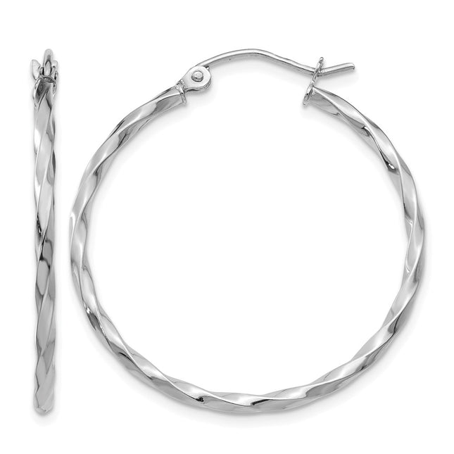14k WG Twist Polished Hoop Earring, 26 x 2mm