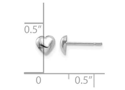 14K white gold heart earrings, further view