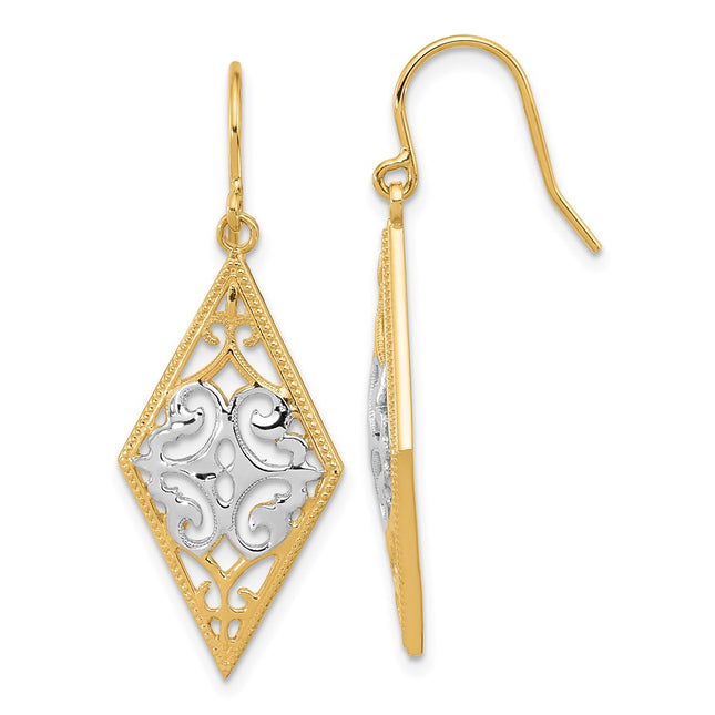 14k Yellow & Rhodium Earrings Style TE600 - Classique Jewelry Inc.