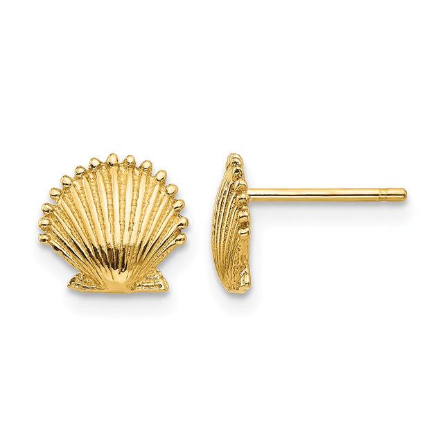 14k Scallop Shell Post Earrings, 8 x 9mm
