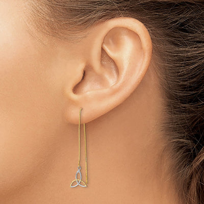 14K w/Rhodium D/C Box Chain Celtic Knot Threader Earrings