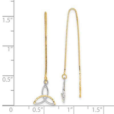 14K w/Rhodium D/C Box Chain Celtic Knot Threader Earrings