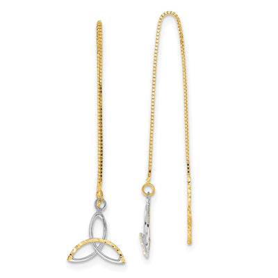 14K w/Rhodium D/C Box Chain Celtic Knot Threader Earrings