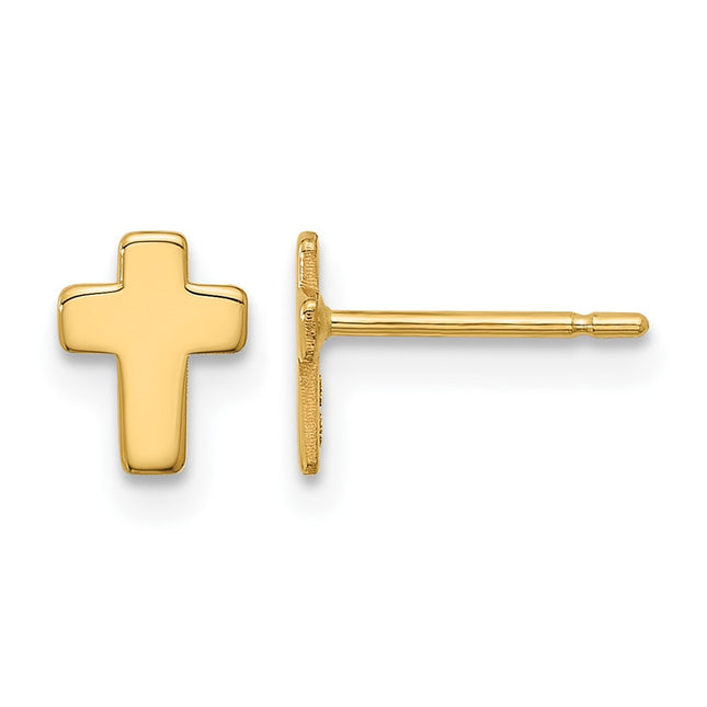 14k Gold Polished Cross Post Earrings