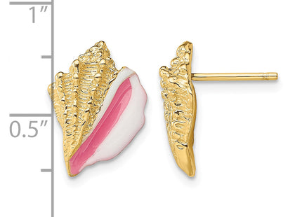 14K White and Pink Enamel Conch Shell Post Earrings, 13.9 x 10.3mm