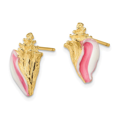 14K White and Pink Enamel Conch Shell Post Earrings, 15.4 x 9.4mm
