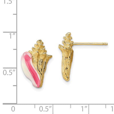 14K White and Pink Enamel Conch Shell Post Earrings, 15.4 x 9.4mm