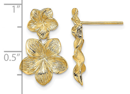 14K gold flower drop earrings, further view