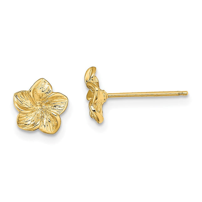 14K Plumeria Flower Post Earrings, 7.2 x 7.2mm