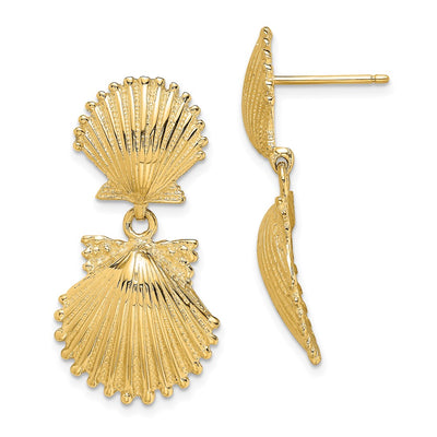 14K Double Scallop Shell Dangle Earrings