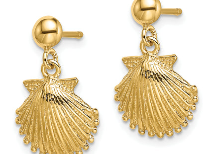 14K Polished Scallop Shell Dangle Earrings