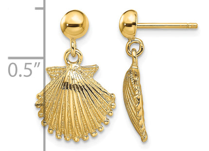 14K Polished Scallop Shell Dangle Earrings