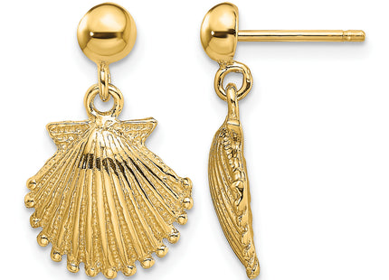 14K Polished Scallop Shell Dangle Earrings