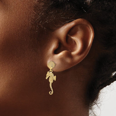14K Shell & Seahorse Dangle Earrings