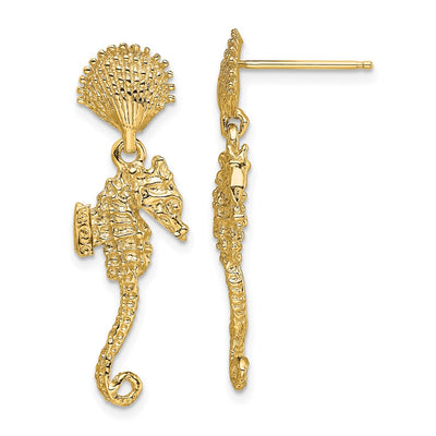 14K Shell & Seahorse Dangle Earrings