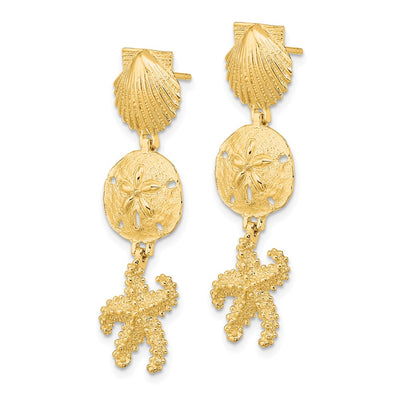 14K Shell, Sand Dollar ,Starfish Post Dangle Earrings