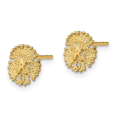 14K Textured Sand Dollar Post Earrings, 8.4 x 8.25mm