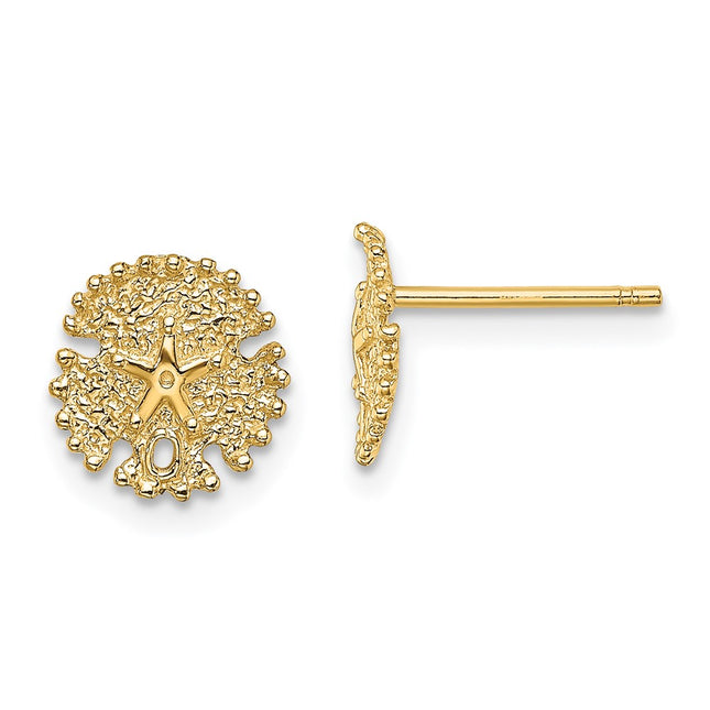 14K Textured Sand Dollar Post Earrings, 8.4 x 8.25mm