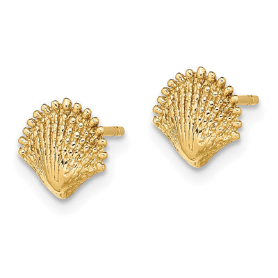 14K Scallop Shell Post Earrings, 7.8 x 7.7mm
