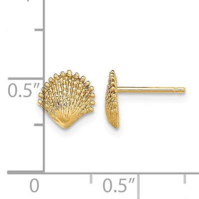14K Scallop Shell Post Earrings, 7.8 x 7.7mm