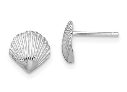14K White Gold Scallop Shell Post Earrings (Style TE782W)