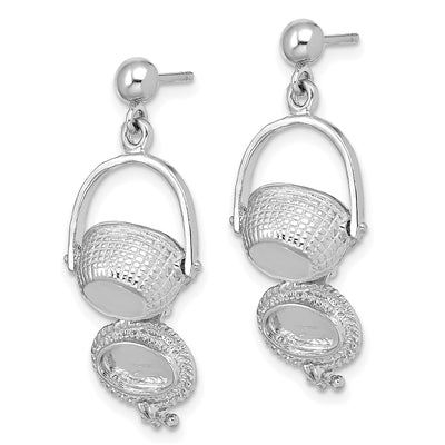 14K White Gold 3-D Nantucket Basket Dangle Earrings