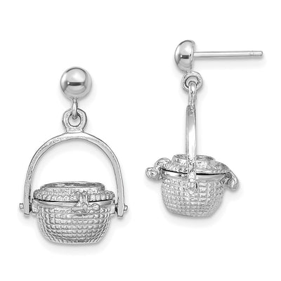 14K White Gold 3-D Nantucket Basket Dangle Earrings