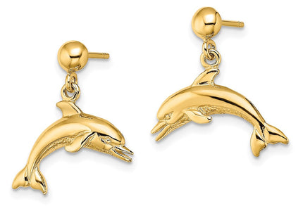 14K Jumping Dolphin Dangle Earrings (Style TE848)