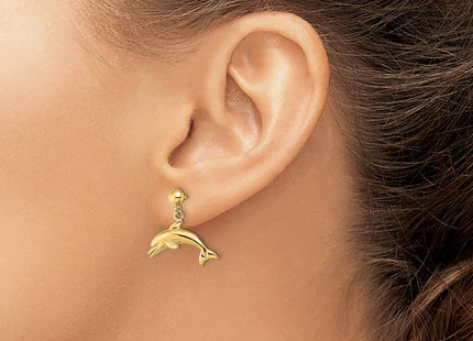 14K Jumping Dolphin Dangle Earrings (Style TE848)